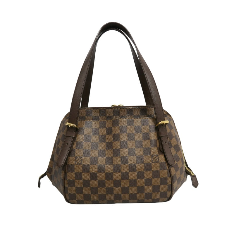 LOUIS VUITTON Damier Ebene Belem Handbag Brown Checkerboard Canvas Leather Shoulder Strap Gold Hardware Spacious Classic Daily Work Bag