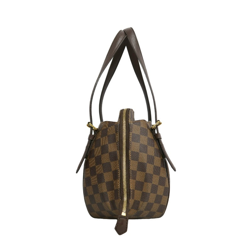 LOUIS VUITTON Damier Ebene Belem Handbag Brown Checkerboard Canvas Leather Shoulder Strap Gold Hardware Spacious Classic Daily Work Bag