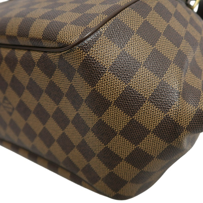 LOUIS VUITTON Damier Ebene Belem Handbag Brown Checkerboard Canvas Leather Shoulder Strap Gold Hardware Spacious Classic Daily Work Bag