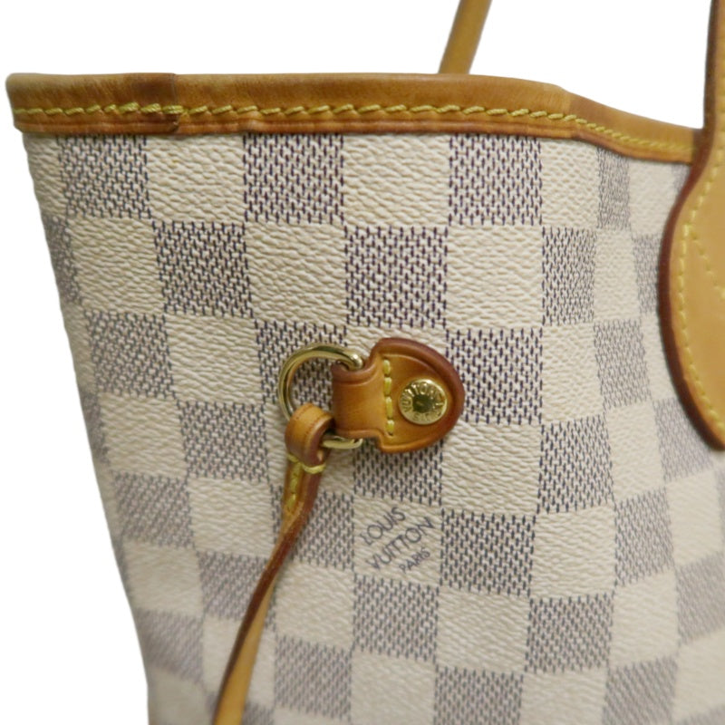 LOUISVUITTON LV White Damier Azur Neverfull PVC Canvas With Patina Vachetta Leather Trim Tote Shoulder Bag With Gold Hardware