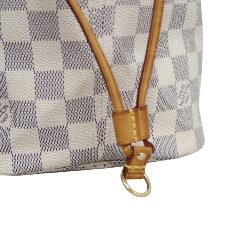 LOUISVUITTON LV White Damier Azur Neverfull PVC Canvas With Patina Vachetta Leather Trim Tote Shoulder Bag With Gold Hardware