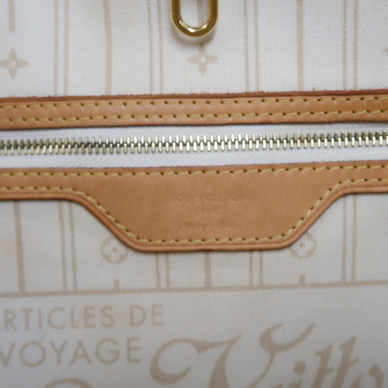 LOUISVUITTON LV White Damier Azur Neverfull PVC Canvas With Patina Vachetta Leather Trim Tote Shoulder Bag With Gold Hardware
