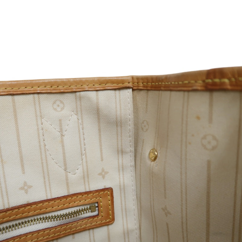 LOUISVUITTON LV White Damier Azur Neverfull PVC Canvas With Patina Vachetta Leather Trim Tote Shoulder Bag With Gold Hardware