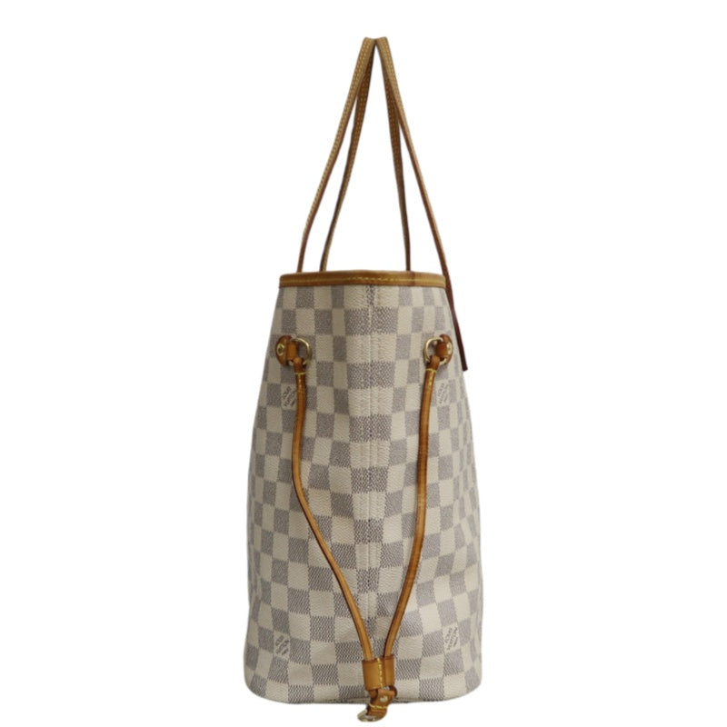 LOUISVUITTON LV White Damier Azur Neverfull PVC Canvas With Patina Vachetta Leather Trim Tote Shoulder Bag With Gold Hardware