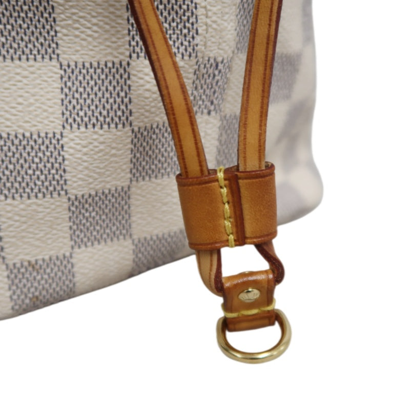LOUISVUITTON LV White Damier Azur Neverfull PVC Canvas With Patina Vachetta Leather Trim Tote Shoulder Bag With Gold Hardware