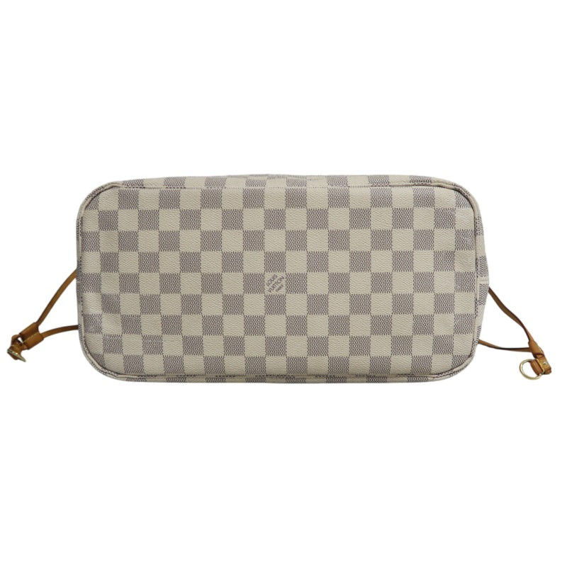 LOUISVUITTON LV White Damier Azur Neverfull PVC Canvas With Patina Vachetta Leather Trim Tote Shoulder Bag With Gold Hardware