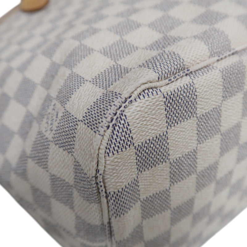 LOUISVUITTON LV White Damier Azur Neverfull PVC Canvas With Patina Vachetta Leather Trim Tote Shoulder Bag With Gold Hardware