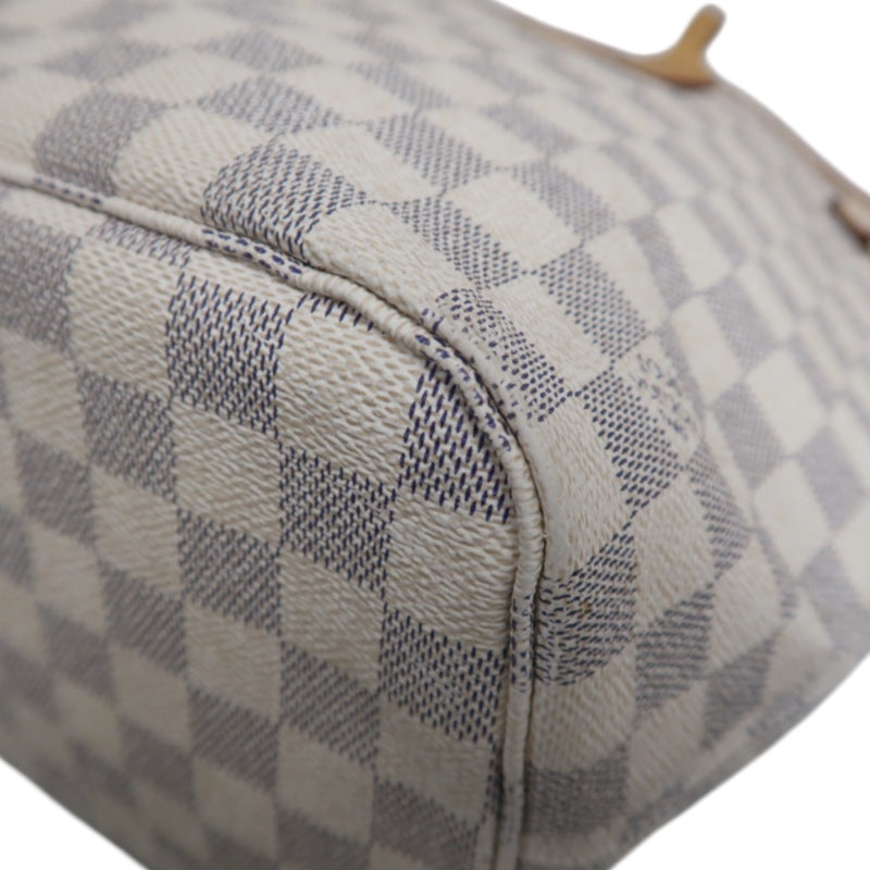 LOUISVUITTON LV White Damier Azur Neverfull PVC Canvas With Patina Vachetta Leather Trim Tote Shoulder Bag With Gold Hardware