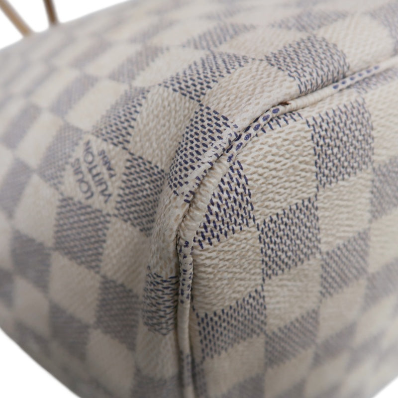 LOUISVUITTON LV White Damier Azur Neverfull PVC Canvas With Patina Vachetta Leather Trim Tote Shoulder Bag With Gold Hardware