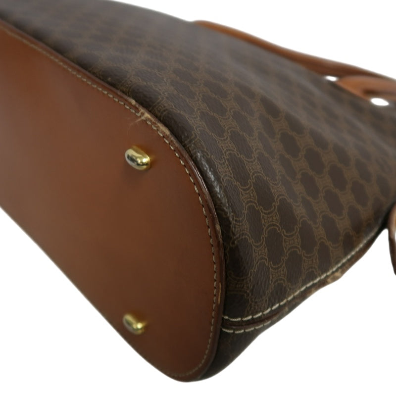 CELINE Macadam Monogram Dome Handbag Brown Canvas Tan Leather Handle Gold Hardware Vintage Classic Casual Work Bag