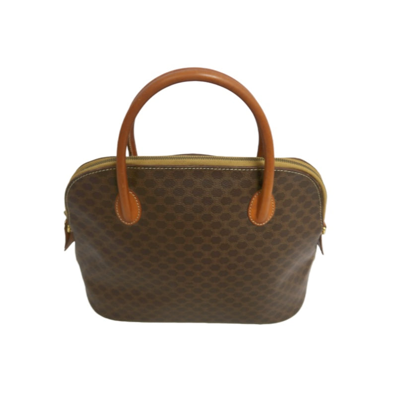CELINE Macadam Monogram Dome Handbag Brown Canvas Tan Leather Handle Gold Hardware Vintage Classic Casual Work Bag
