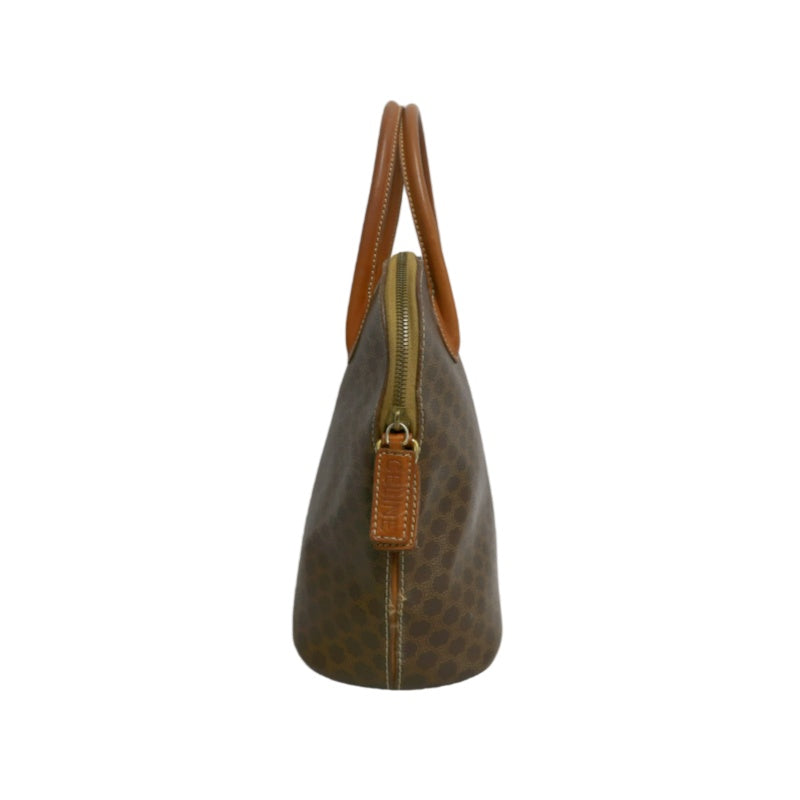 CELINE Macadam Monogram Dome Handbag Brown Canvas Tan Leather Handle Gold Hardware Vintage Classic Casual Work Bag