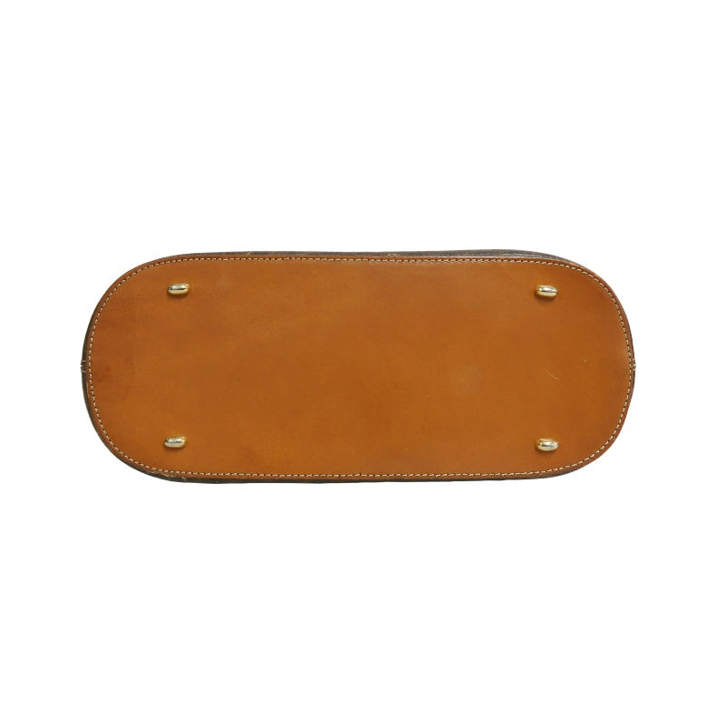 CELINE Macadam Monogram Dome Handbag Brown Canvas Tan Leather Handle Gold Hardware Vintage Classic Casual Work Bag