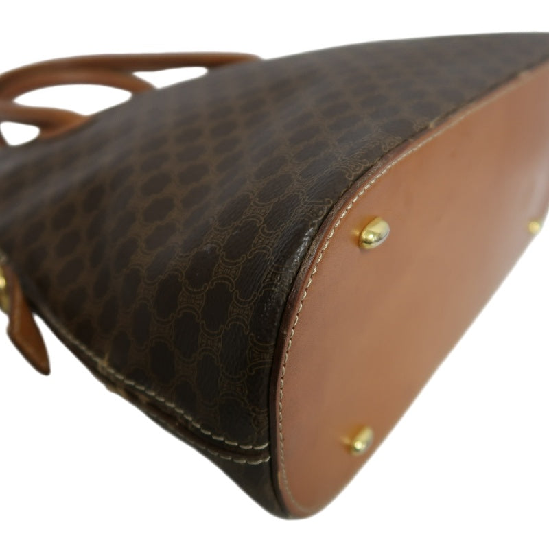 CELINE Macadam Monogram Dome Handbag Brown Canvas Tan Leather Handle Gold Hardware Vintage Classic Casual Work Bag
