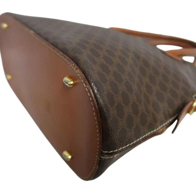 CELINE Macadam Monogram Dome Handbag Brown Canvas Tan Leather Handle Gold Hardware Vintage Classic Casual Work Bag