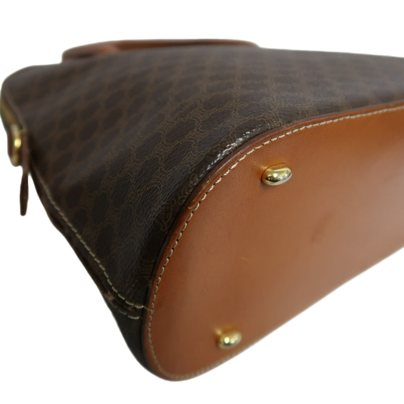 CELINE Macadam Monogram Dome Handbag Brown Canvas Tan Leather Handle Gold Hardware Vintage Classic Casual Work Bag