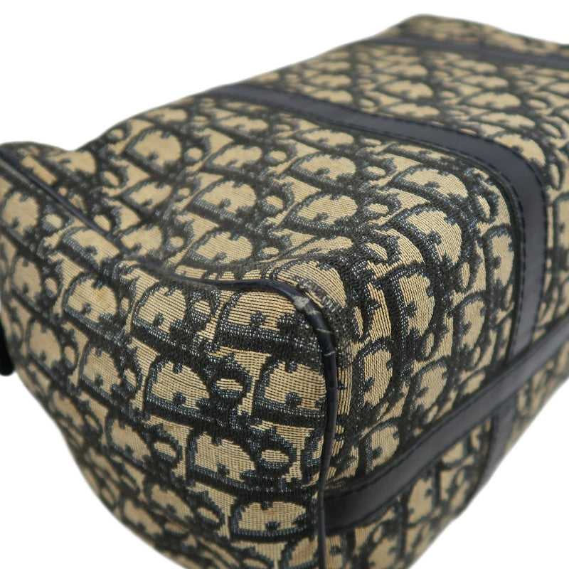 CHRISTIAN DIOR Trotter Oblique Monogram Canvas Mini Boston Handbag Navy Blue Jacquard Dark Navy Leather Trim Silver Hardware Vintage Spacious Classic Commute Everyday Bag