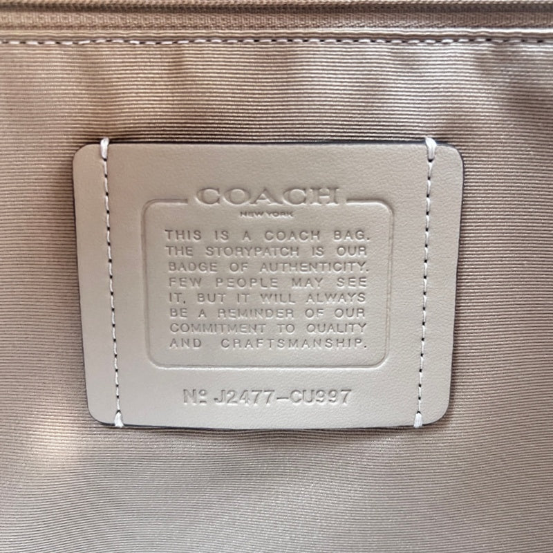 COACH Off-white Pebbled Leather Large Capacity Commuter Tote Handbag, With Brown COACH Logo Printed Webbing Handle, Comes With Detachable Adjustable Shoulder Stra