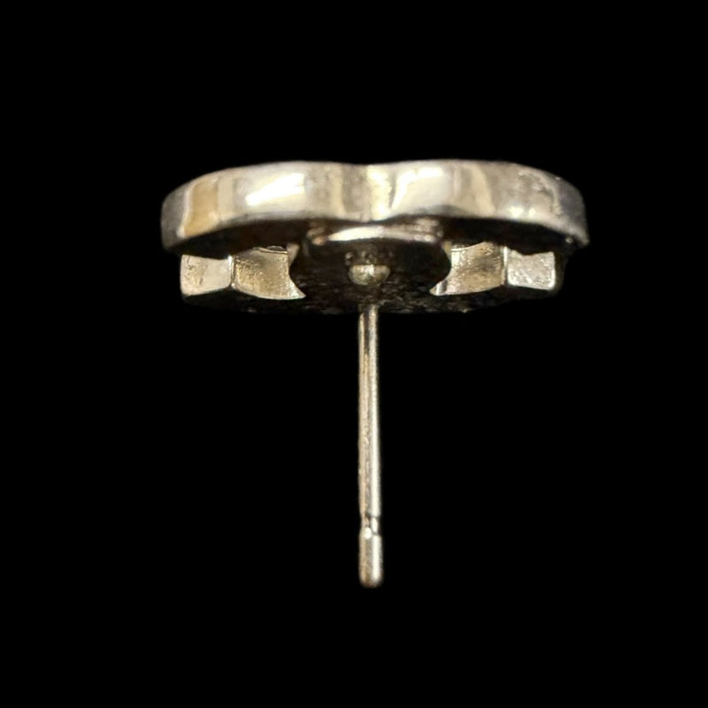 CHANEL Classic CC Logo Crystal Stud Earrings Silver Tone Hardware