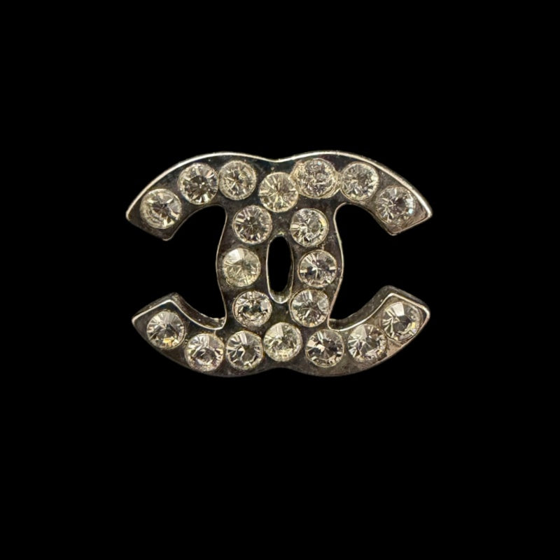 CHANEL Classic CC Logo Crystal Stud Earrings Silver Tone Hardware