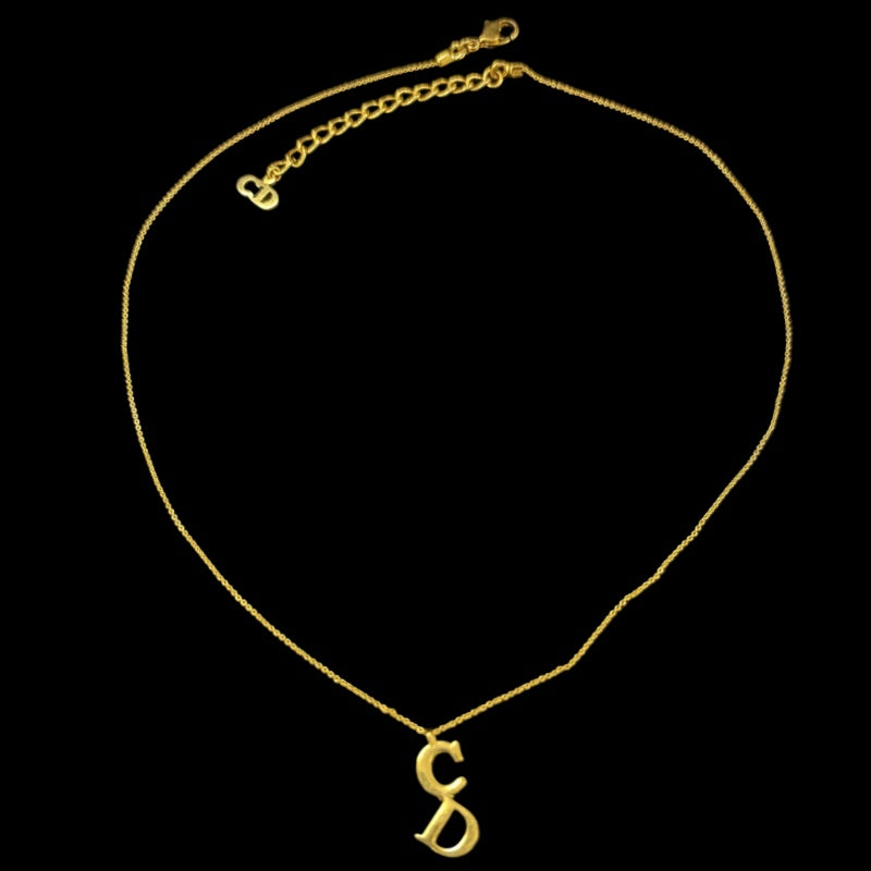 DIOR Classic CD Logo Letter Pendant Necklace Gold Tone Hardware