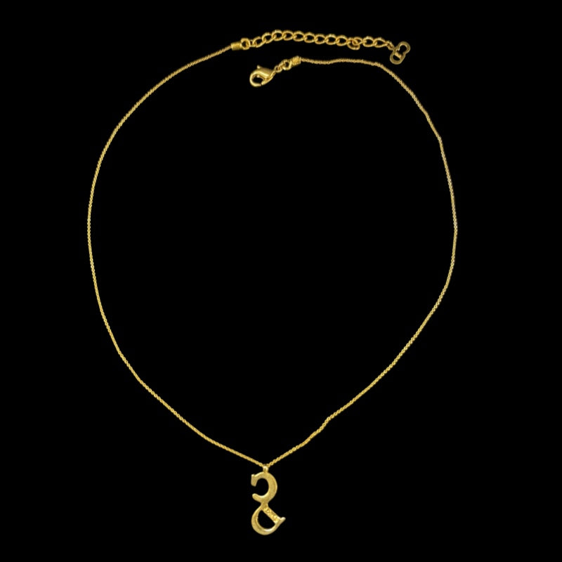 DIOR Classic CD Logo Letter Pendant Necklace Gold Tone Hardware