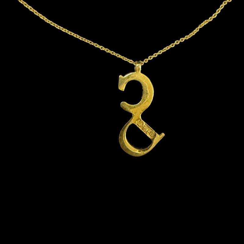 DIOR Classic CD Logo Letter Pendant Necklace Gold Tone Hardware