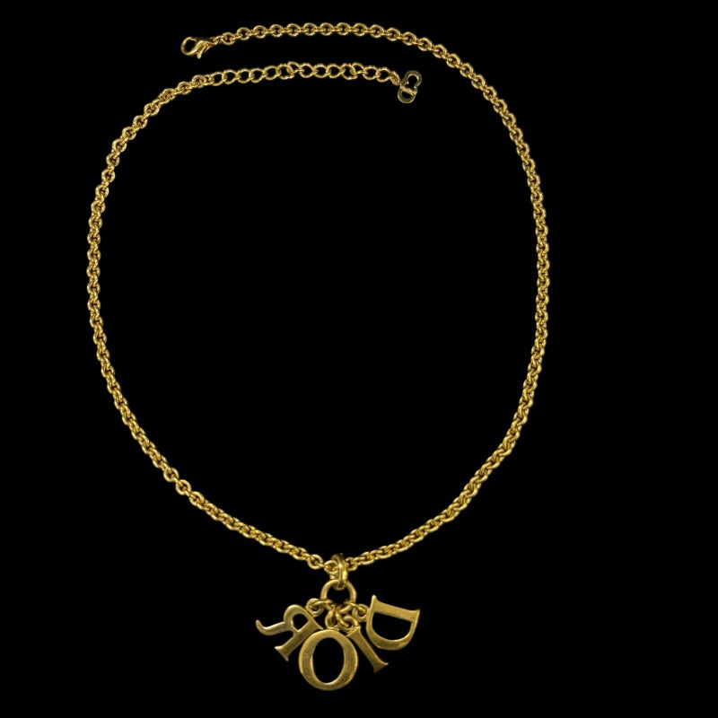 DIOR  Vintage Full Dior Logo Letter Pendant Necklace Gold Tone Hardware