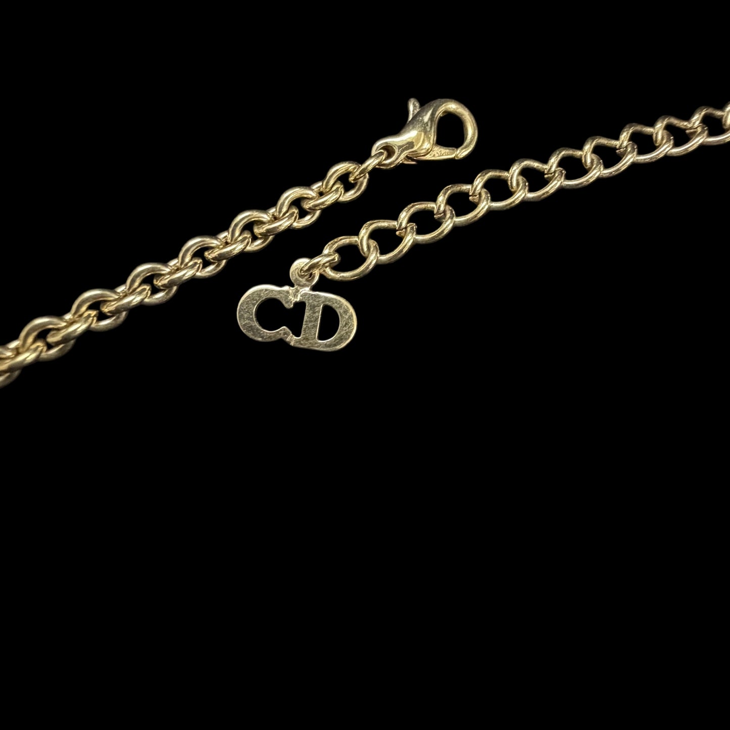 DIOR  Vintage Full Dior Logo Letter Pendant Necklace Gold Tone Hardware