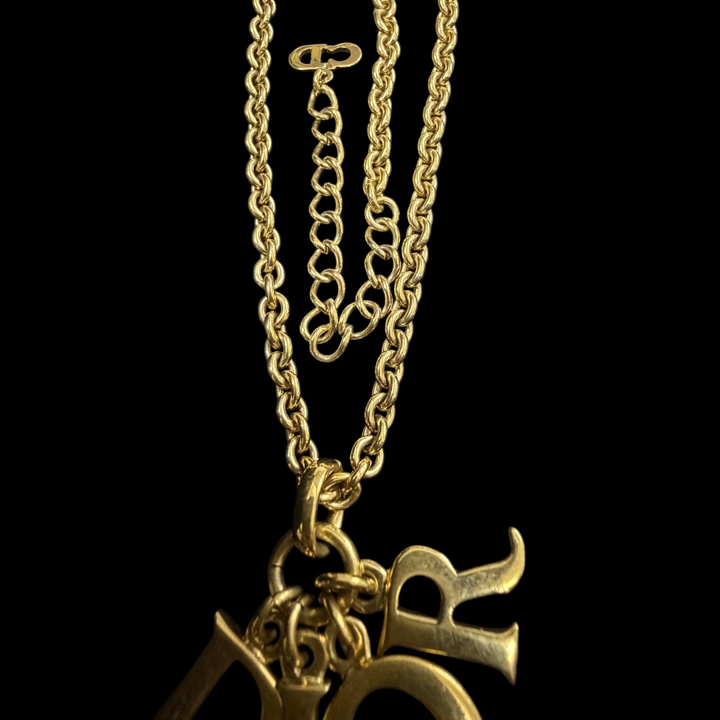 DIOR  Vintage Full Dior Logo Letter Pendant Necklace Gold Tone Hardware