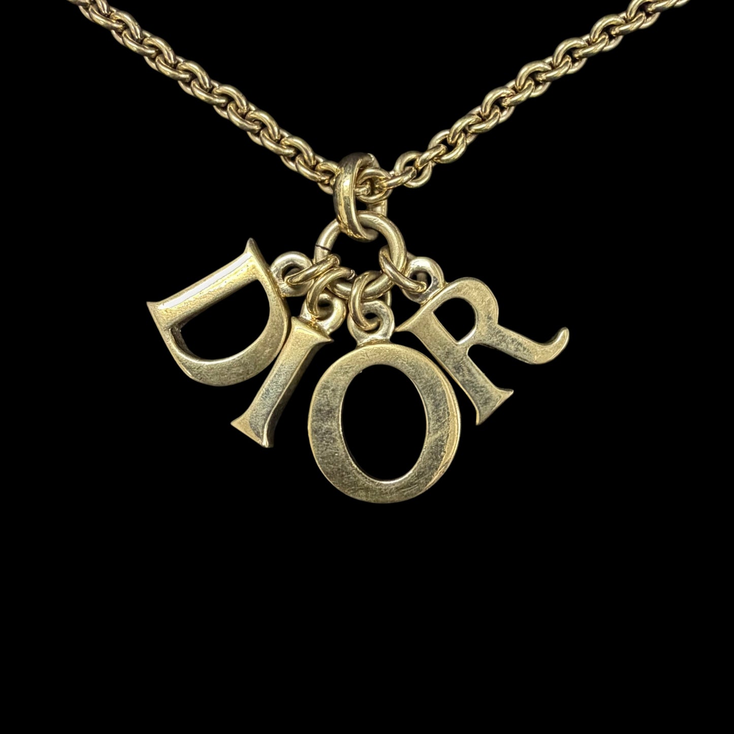 DIOR  Vintage Full Dior Logo Letter Pendant Necklace Gold Tone Hardware