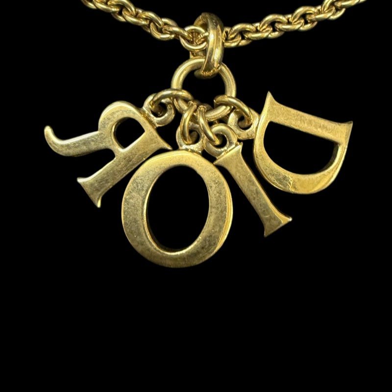 DIOR  Vintage Full Dior Logo Letter Pendant Necklace Gold Tone Hardware