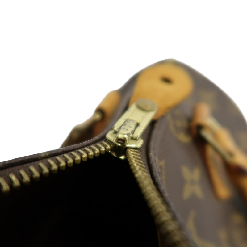 LOUIS VUITTON Monogram Speedy 25 Boston Handbag Brown Classic Canvas Tan Patina Calfskin Trim Original Padlock and Key Included Timeless Iconic Vintage Casual Everyday Bag