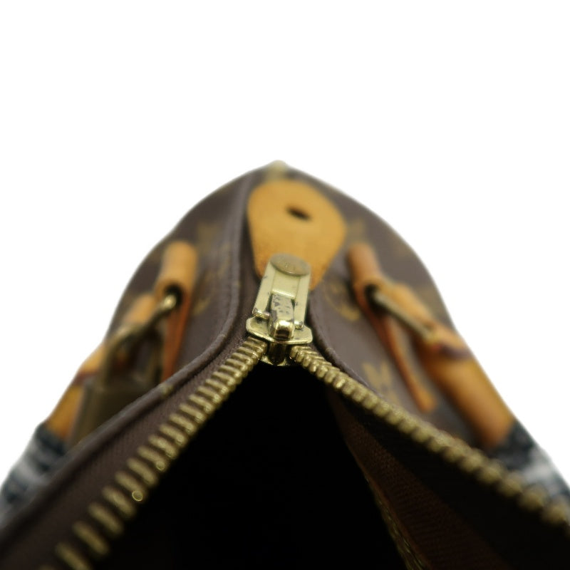 LOUIS VUITTON Monogram Speedy 25 Boston Handbag Brown Classic Canvas Tan Patina Calfskin Trim Original Padlock and Key Included Timeless Iconic Vintage Casual Everyday Bag