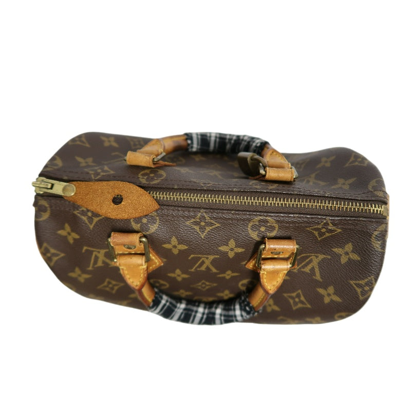 LOUIS VUITTON Monogram Speedy 25 Boston Handbag Brown Classic Canvas Tan Patina Calfskin Trim Original Padlock and Key Included Timeless Iconic Vintage Casual Everyday Bag