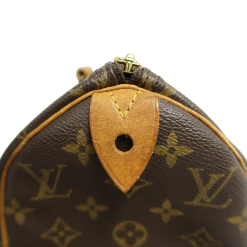 LOUIS VUITTON Monogram Speedy 25 Boston Handbag Brown Classic Canvas Tan Patina Calfskin Trim Original Padlock and Key Included Timeless Iconic Vintage Casual Everyday Bag