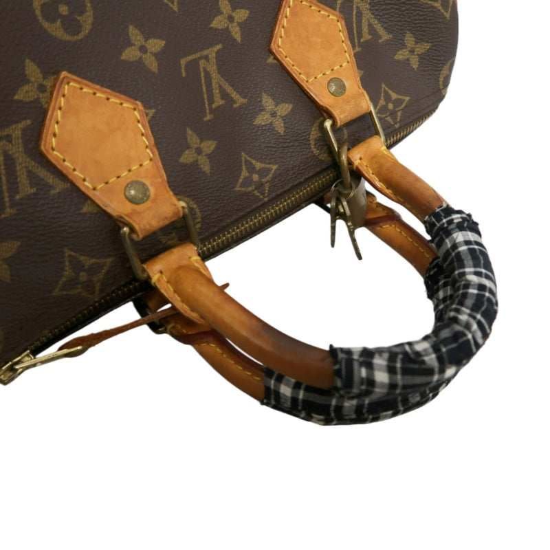 LOUIS VUITTON Monogram Speedy 25 Boston Handbag Brown Classic Canvas Tan Patina Calfskin Trim Original Padlock and Key Included Timeless Iconic Vintage Casual Everyday Bag