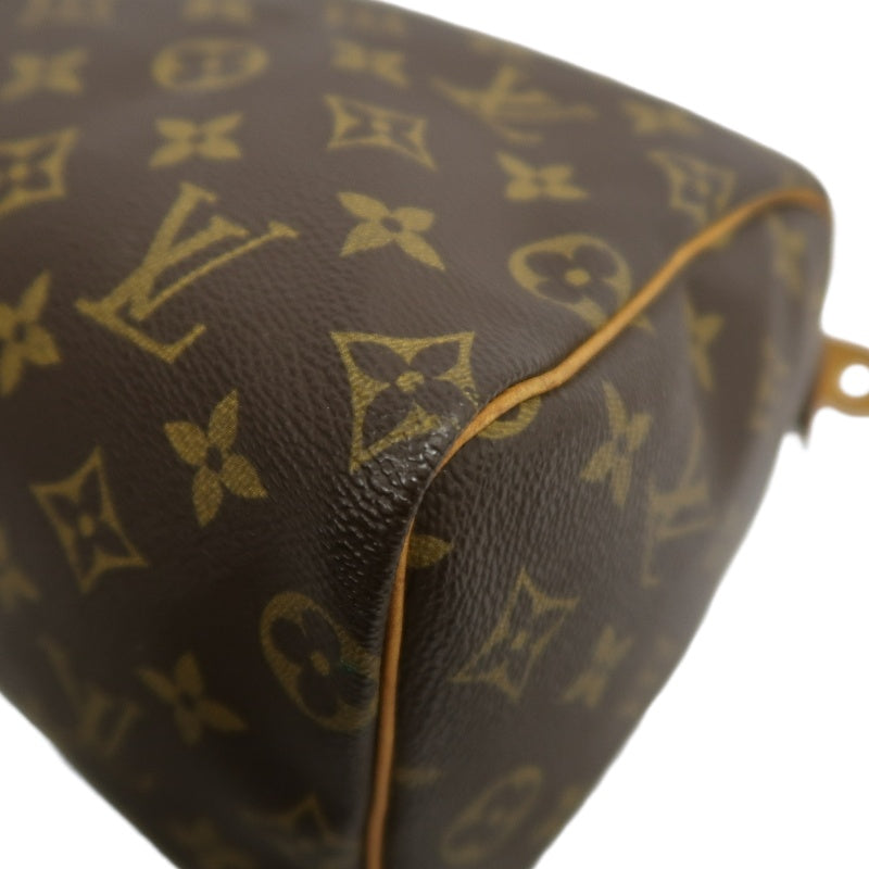 LOUIS VUITTON Monogram Speedy 25 Boston Handbag Brown Classic Canvas Tan Patina Calfskin Trim Original Padlock and Key Included Timeless Iconic Vintage Casual Everyday Bag