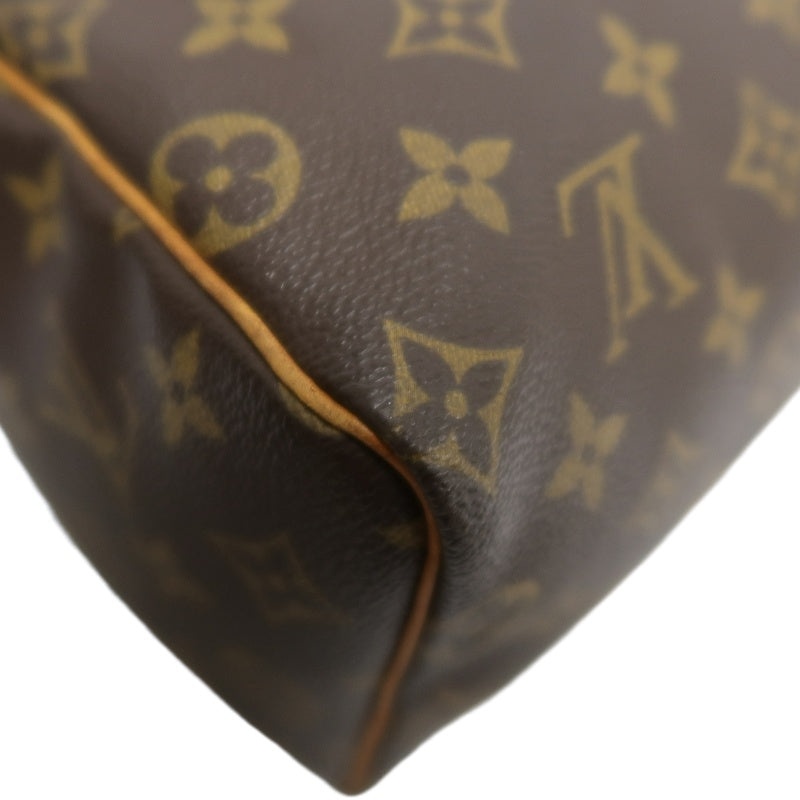 LOUIS VUITTON Monogram Speedy 25 Boston Handbag Brown Classic Canvas Tan Patina Calfskin Trim Original Padlock and Key Included Timeless Iconic Vintage Casual Everyday Bag