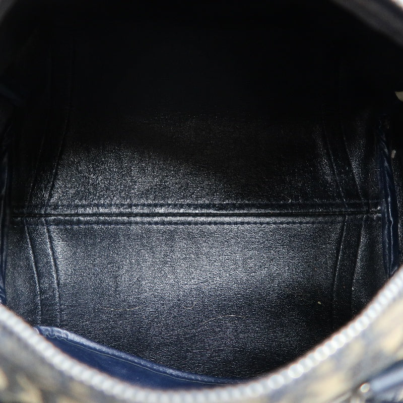 CHRISTIAN DIOR Oblique Trotter Mini Boston Handbag Beige Navy Monogram Canvas Black Leather Trim Spacious Vintage Classic Casual Commute Bag