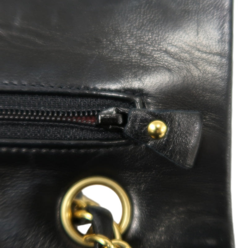 CHANEL Jumbo Size Vintage Matelasse Classic Flap Chain Shoulder Bag Lambskin Black Gold Hardware