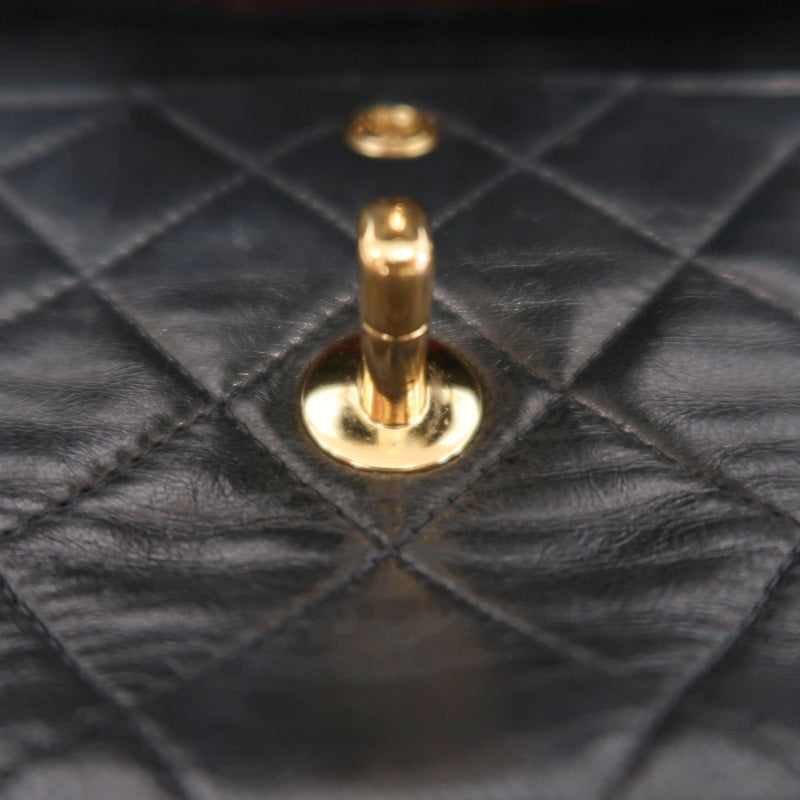 CHANEL Jumbo Size Vintage Matelasse Classic Flap Chain Shoulder Bag Lambskin Black Gold Hardware