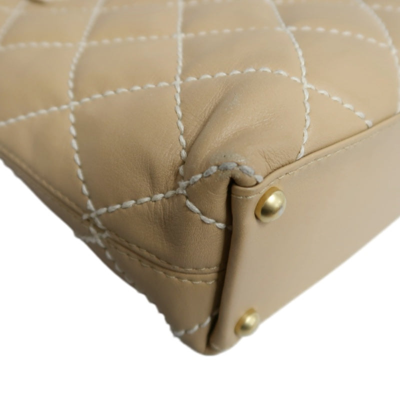 CHANEL Vintage Matelasse Wild Stitch Tote Bag Lambskin Beige Gold Hardware