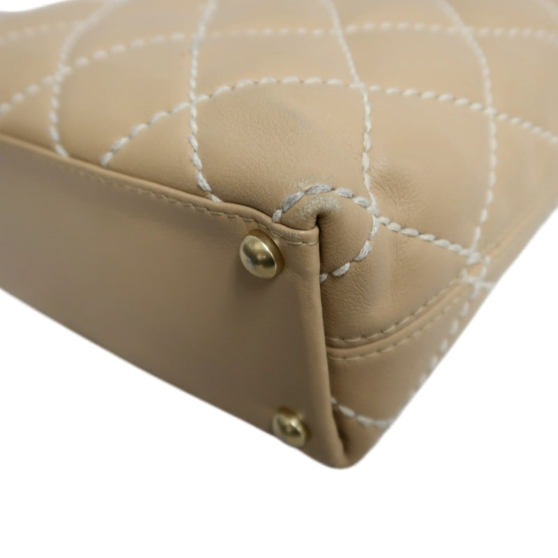 CHANEL Vintage Matelasse Wild Stitch Tote Bag Lambskin Beige Gold Hardware