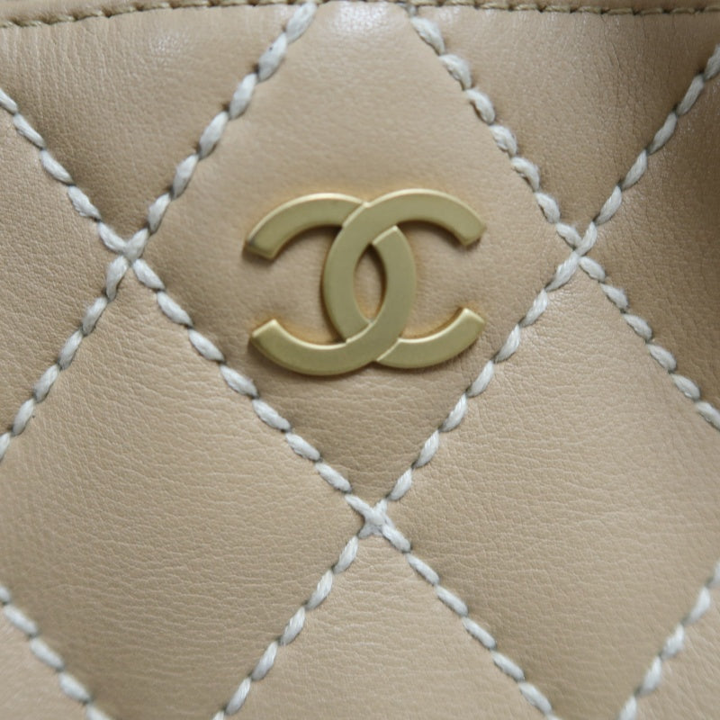 CHANEL Vintage Matelasse Wild Stitch Tote Bag Lambskin Beige Gold Hardware