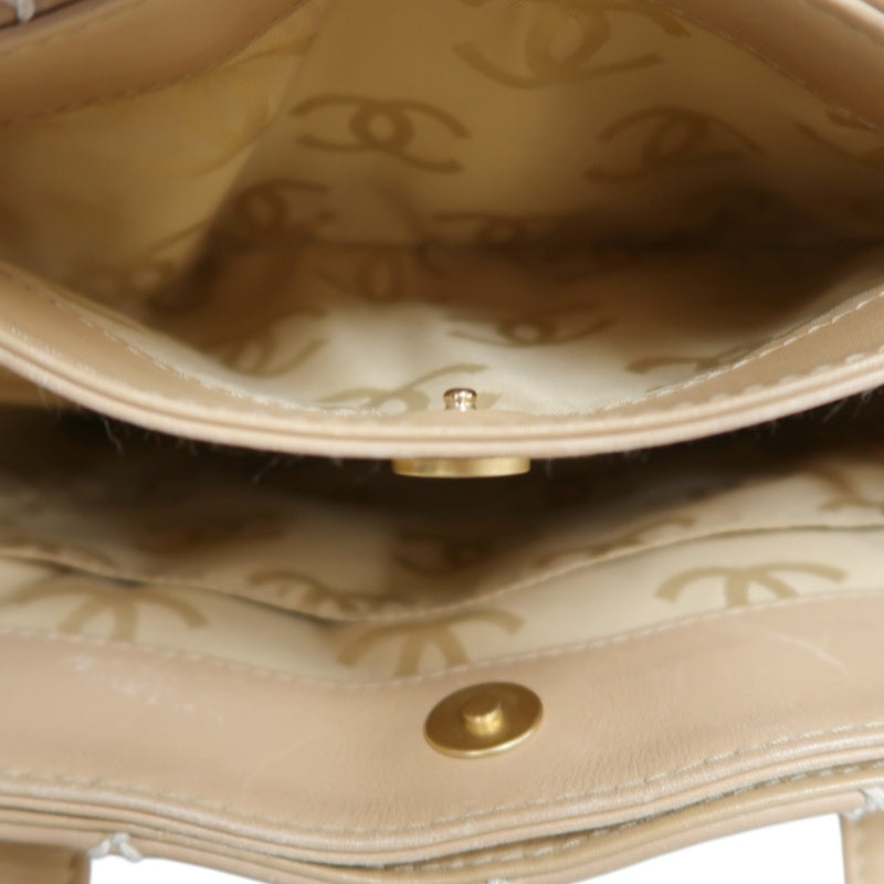 CHANEL Vintage Matelasse Wild Stitch Tote Bag Lambskin Beige Gold Hardware