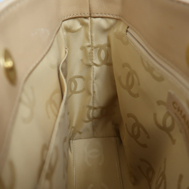 CHANEL Vintage Matelasse Wild Stitch Tote Bag Lambskin Beige Gold Hardware