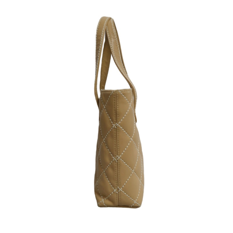 CHANEL Vintage Matelasse Wild Stitch Tote Bag Lambskin Beige Gold Hardware