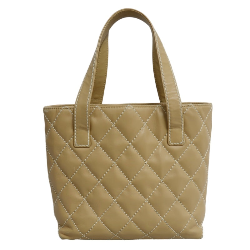 CHANEL Vintage Matelasse Wild Stitch Tote Bag Lambskin Beige Gold Hardware