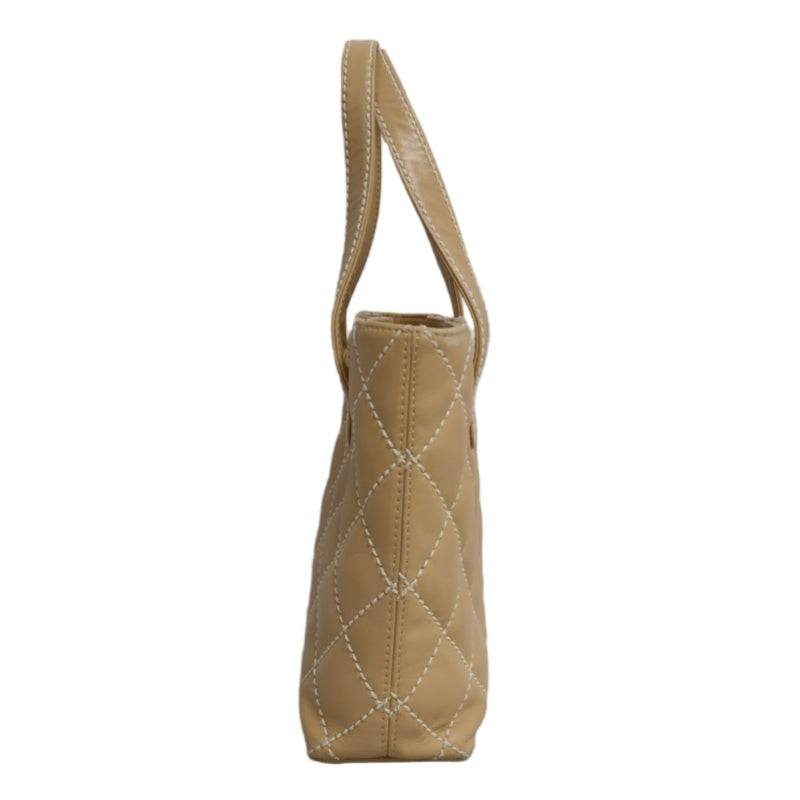 CHANEL Vintage Matelasse Wild Stitch Tote Bag Lambskin Beige Gold Hardware